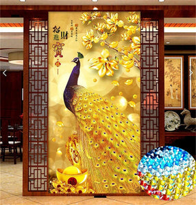 5D Diamond Painting Full Drill Gold Peacock