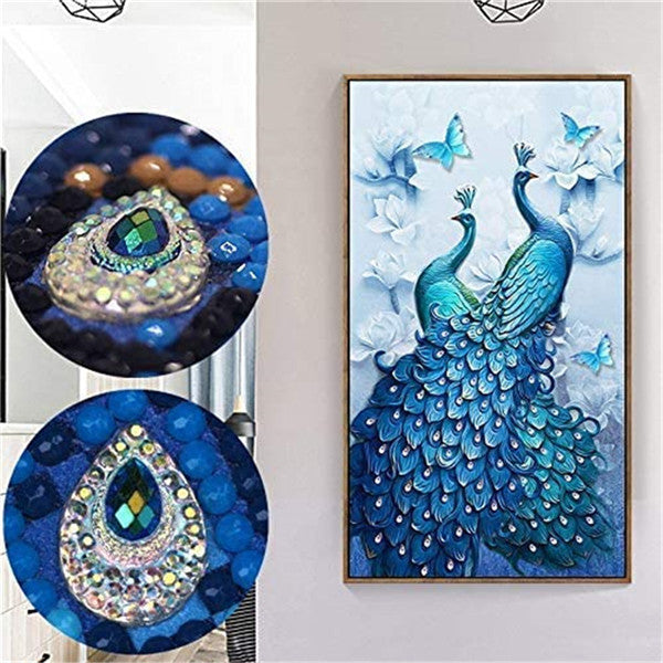 5D Two Blue Peacocks DIY Diamond Painting Kits