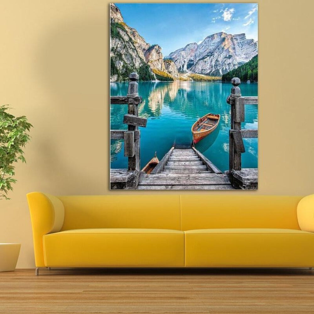 5D DIY Diamond Painting Kit- Boat-Blue lake