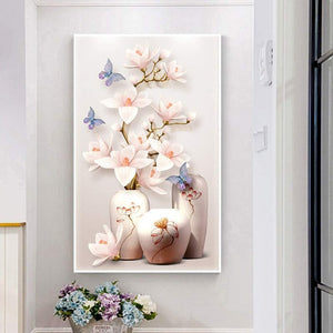 5D DIY Diamond Painting - Full Round - Butterflies Magnolia Vase