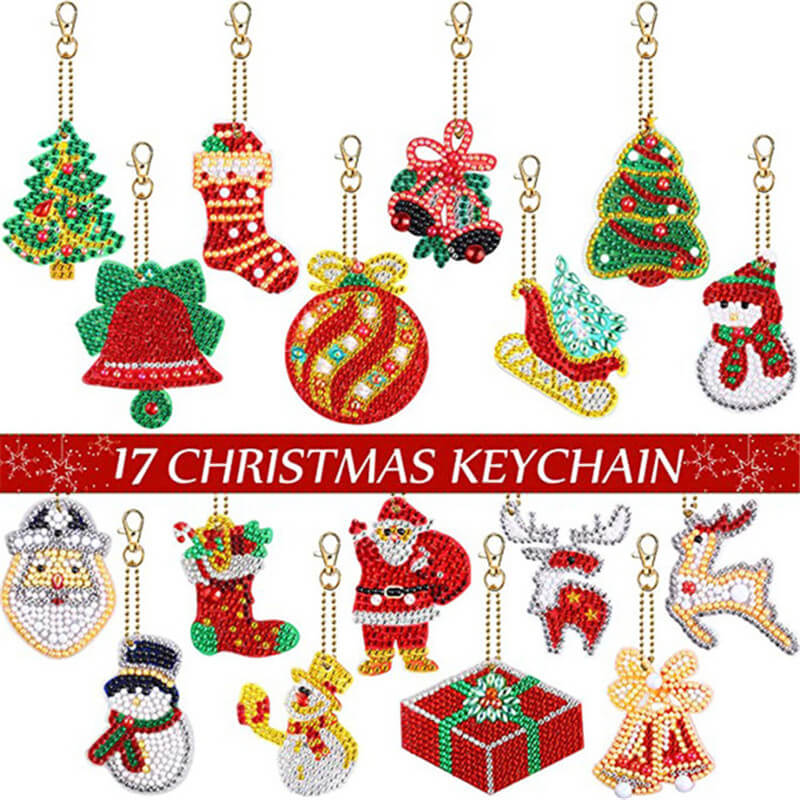 17 Pieces Christmas DIY Diamond Key Chain