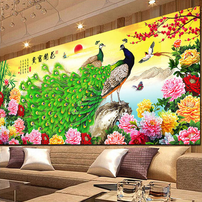 Large DIY 5D Green Peacock Diamond Painting